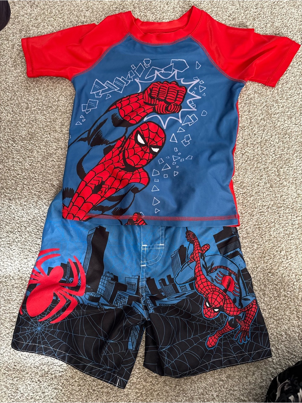 Spiderman Kids Rash Guard Two-Piece Set - Red & Blue